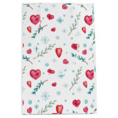 雪エレガント片と赤いハートクリスマス ミディアムペーパーバッグ (正面)