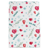 雪エレガント片と赤いハートクリスマス ミディアムペーパーバッグ (裏面)