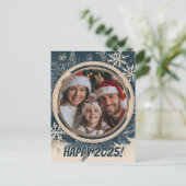 雪エレガント片の冬の幸せな新年 ポストカード (スタンド正面)