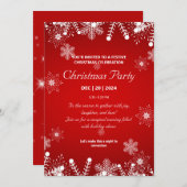 雪エレガント片の赤いクリスマスパーティー 招待状 (正面/裏面)