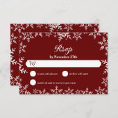 雪エレガント片の赤いクリスマス冬の結婚式 出欠カード (正面/裏面)