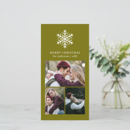 雪エレガント片オリーブ4家族の写真クリスマス シーズンカード