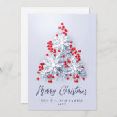 雪エレガント片クリスマスツリーグリーティング シーズンカード (正面/裏面)
