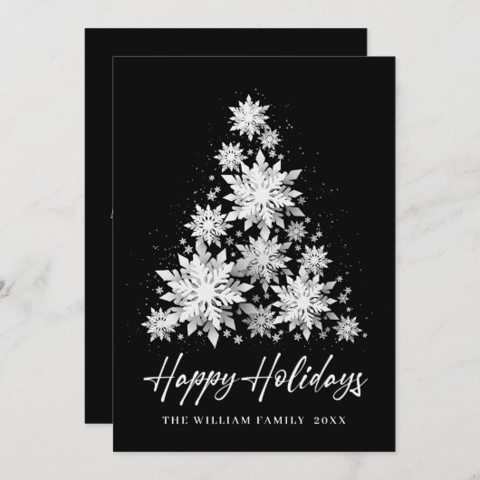 雪エレガント片クリスマスツリーグリーティング シーズンカード (正面/裏面)