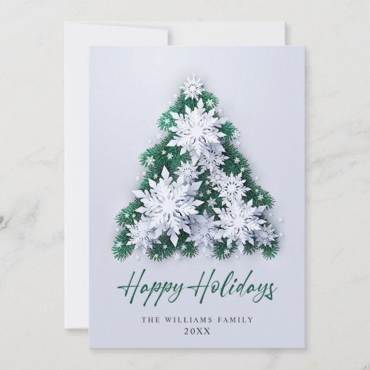 雪エレガント片クリスマスツリーグリーティング シーズンカード (正面)