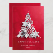 雪エレガント片クリスマスツリーグリーティング シーズンカード (正面/裏面)