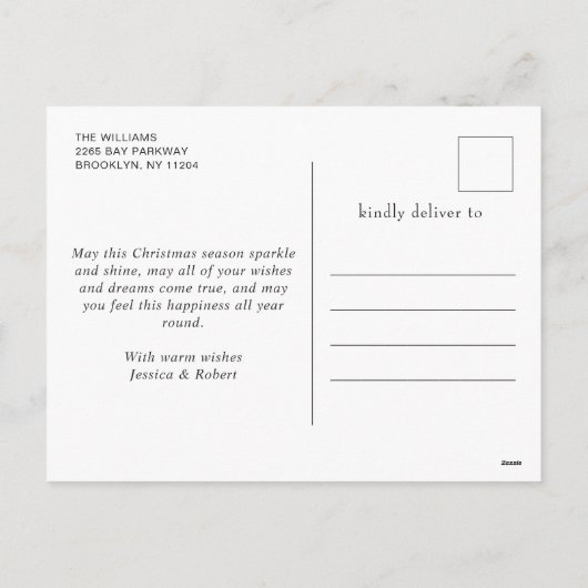 雪エレガント片クリスマスツリーグリーティング シーズンポストカード (裏面)