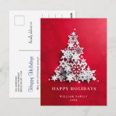 雪エレガント片クリスマスツリーグリーティング ポストカード (正面/裏面)