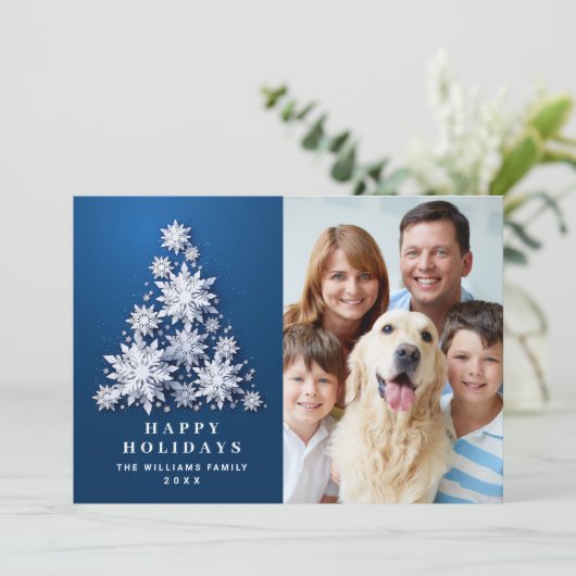 雪エレガント片クリスマスツリー写真 シーズンカード (スタンド正面)