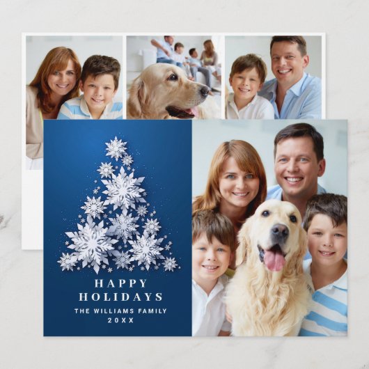 雪エレガント片クリスマスツリー4写真 シーズンカード (正面/裏面)