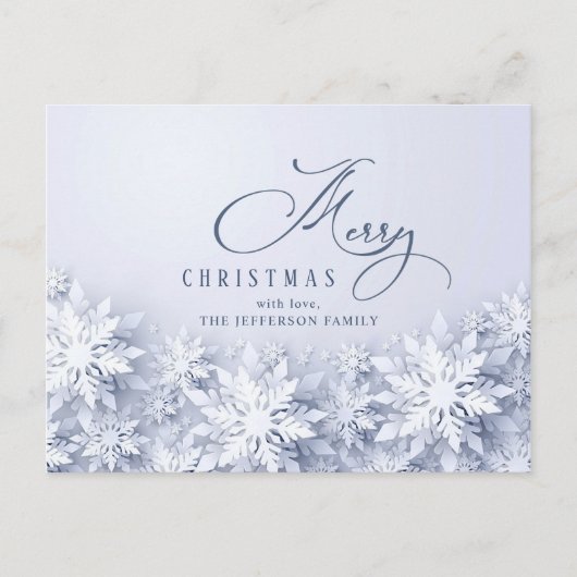 雪エレガント片クリスマスホリデーグリーティング ポストカード (正面)