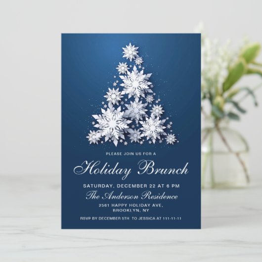 雪エレガント片クリスマスホリデーブランチ 招待状 (スタンド正面)