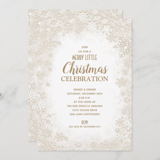 雪エレガント片クリスマスホリデー招待状 (正面/裏面)
