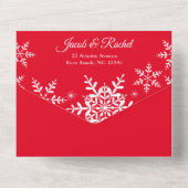 雪エレガント片クリスマス明るい赤結婚の オールインワン招待状 (裏面)