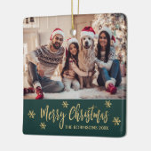 雪エレガント片グリーンと金ゴールド写真クリスマス セラミックオーナメント (左)