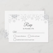雪エレガント片シルバークリスマスウィンターウェディング 出欠カード (正面/裏面)