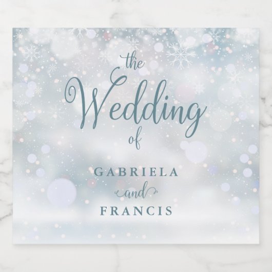 雪エレガント片スクリプト冬の結婚式 スパークリングワインラベル (シングルラベル)