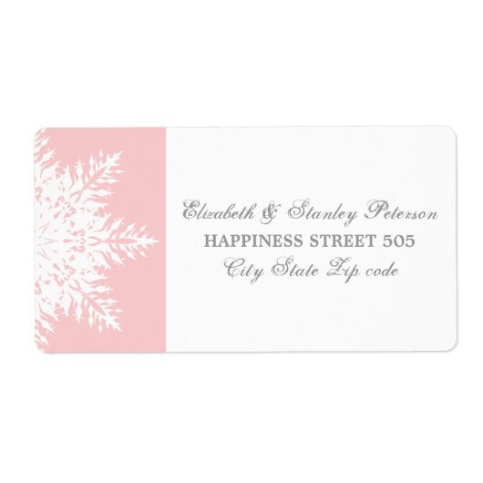 雪エレガント片ピンク白い冬の結婚式 ラベル (正面)