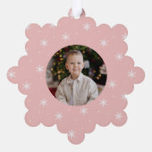 雪エレガント片ピンク2フォトホリデー オーナメントカード (裏面)