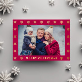 雪エレガント片フォトクリスマス 箔シーズンカード