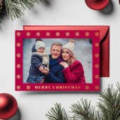 雪エレガント片フォトクリスマス 箔シーズンカード