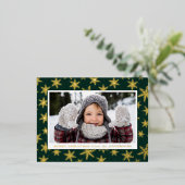 雪エレガント片フォトグリーンと金ゴールド 箔シーズンポストカード (立ち正面)