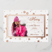 雪エレガント片フォトフレームクリスマスバラ金ゴールド 箔シーズンカード (正面)