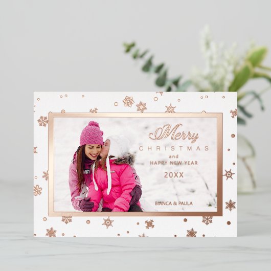 雪エレガント片フォトフレームクリスマスバラ金ゴールド 箔シーズンカード (立ち正面)