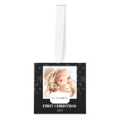 雪エレガント片ベビー初めてのクリスマス4写真 キューブオーナメント (正面)