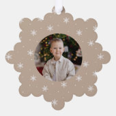 雪エレガント片ベージュ2フォトホリデー オーナメントカード (裏面)