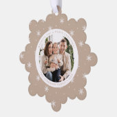 雪エレガント片ベージュ2フォトホリデー オーナメントカード (左)