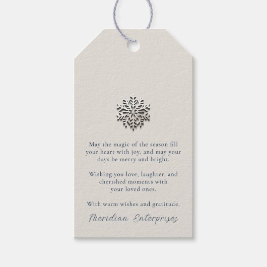 雪エレガント片ホリデーカスタマイズ可能メッセージ ギフトタグ (正面)