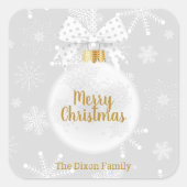 雪エレガント片ホワイトオーナメントクリスマス スクエアシール (正面)