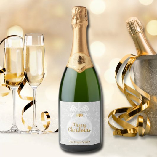 雪エレガント片ホワイトオーナメントクリスマス スパークリングワインラベル