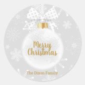 雪エレガント片ホワイトオーナメントクリスマス ラウンドシール (正面)
