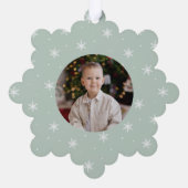 雪エレガント片ミントグリーン2フォトホリデー オーナメントカード (裏面)