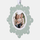 雪エレガント片ミントグリーン2フォトホリデー オーナメントカード (左)