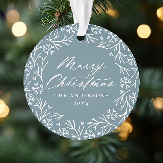 雪エレガント片リースアイスブルークリスマスフォト オーナメント