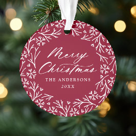 雪エレガント片リースクランベリークリスマスフォト オーナメント
