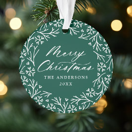 雪エレガント片リースグリーンクリスマスフォト オーナメント