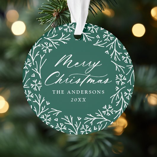雪エレガント片リースグリーンクリスマスフォト オーナメント