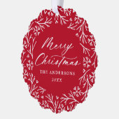 雪エレガント片リースレッドフォトクリスマス オーナメントカード (左)