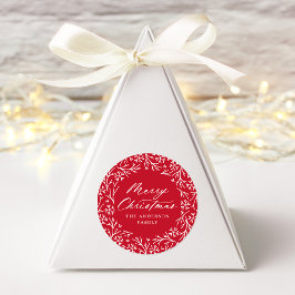雪エレガント片リースレッドメリークリスマス ラウンドシール