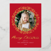 雪エレガント片リース赤写真 箔シーズンカード (正面)