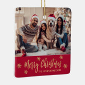 雪エレガント片レッドと金ゴールド写真クリスマス セラミックオーナメント (右)