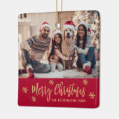 雪エレガント片レッドと金ゴールド写真クリスマス セラミックオーナメント (左)