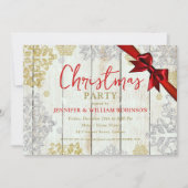 雪エレガント片素朴クリスマスホリデーリボン 招待状 (正面)