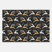 雪エレガント片金ゴールドホワイトトナカイのクリスマス ラッピングペーパーシート (正面3)