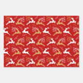 雪エレガント片金ゴールドホワイトトナカイのクリスマス ラッピングペーパーシート (正面)