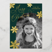 雪エレガント片2フォトグリーンと金ゴールド 箔シーズンカード (正面)